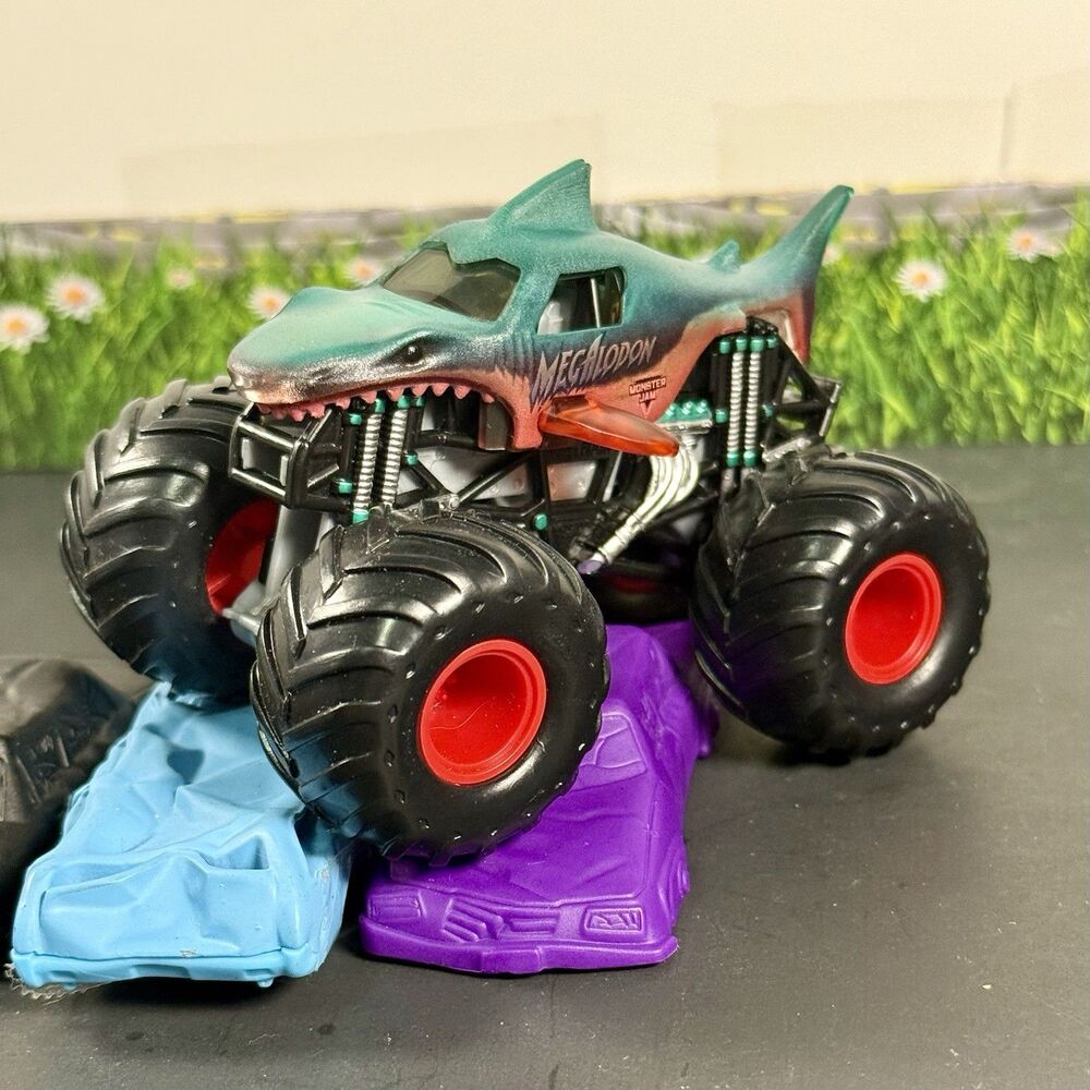CUSTOM Monster Jam Megalodon Two Tone Teal & Red  1:64 Monster Truck